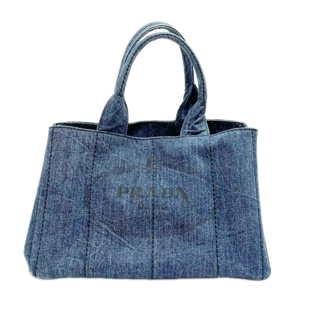 PRADA Canapa Tote Bag Handbag Navy Blue Denim